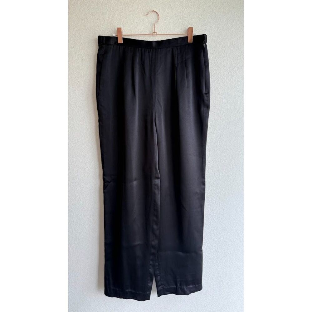 VTG 1985 Jeanette for St. Martin 100% Silk Satin Pleated Pants in Black size L